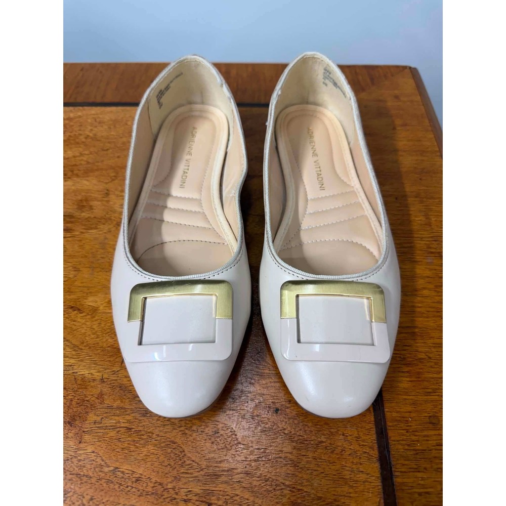 Adrienne Vittadini Women's 6M Jacksi Cream Beige Buckle Ballet Flats Shoes‎